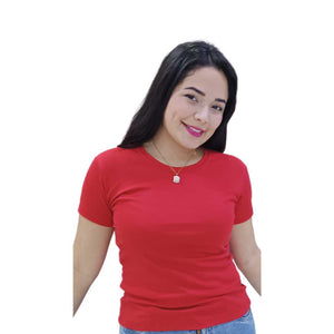 Polo Cuello Redondo Manga Corta para Mujer Básico en Algodón Sin Estampado